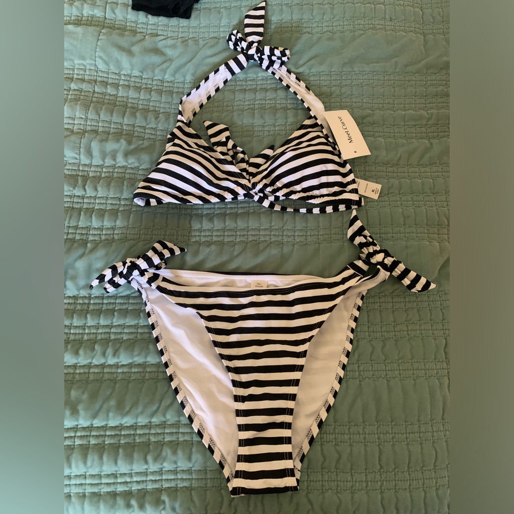 Nwt Meet.Curves Stripped Bikinis